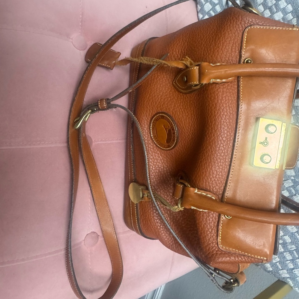 Dooney & Bourke Pebble Leather Satchel in Cognac Brown with Gold Hardware - Picture 14 of 17